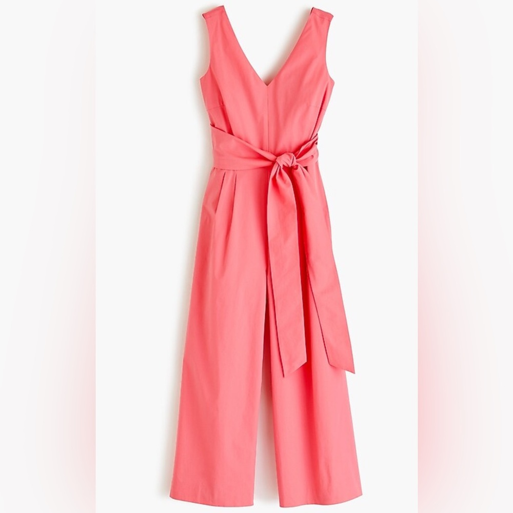 J. Crew Wrap Tie Jumsuit in Stretch Poplin Bright Coral Size 2 Like New!
